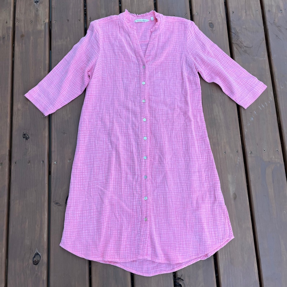 Soft Surroundings Dress‎ Tunic Top 100% Cotton Gauze Button Up Coral Pink Small